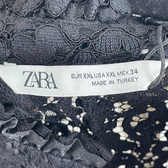 NEW Zara Womens Plus XXL Black Lace Dress Ruffle Details & Jewel Buttons - Picture 5 of 16